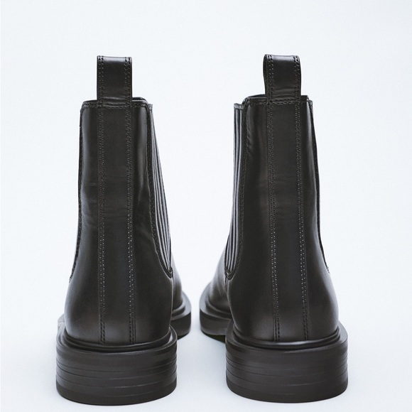 ZARA Leather Low Heel Ankle Boots - Picture 4 of 8